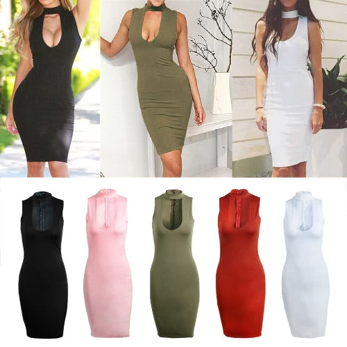 New Fashion Women Bodycon Dress Scoop Neck Sleeveless Evening Club Wear Midi Dress