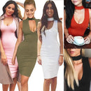 المرأة Bodycon مغرفة الرقبة فستان بلا أكمام