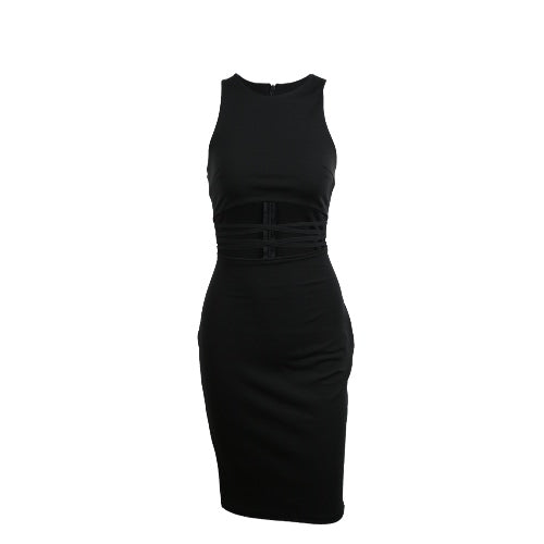 Sexy Cut Out Waist Strap Sleeveless O Neck Stretchy Club Women's Bodycon Dress