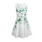 Fashion Women Elegant Floral Print Dress Round Neck Sleeveless Back Zipper Party Mini Swing Robe White