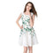 Fashion Women Elegant Floral Print Dress Round Neck Sleeveless Back Zipper Party Mini Swing Robe White