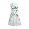 Fashion Women Elegant Floral Print Dress Round Neck Sleeveless Back Zipper Party Mini Swing Robe White