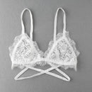 Sexy Women Bra Sheer Lace Mesh Hollow Out Cross Adjustable Strap Unlined Cup Bralette Unpadded Bra Lingerie White