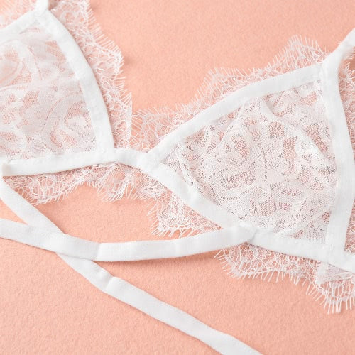 Sexy Women Bra Sheer Lace Mesh Hollow Out Cross Adjustable Strap Unlined Cup Bralette Unpadded Bra Lingerie White