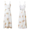 New Sexy Women Long Dress V Neck Floral Print Backless Spaghetti Strap Casual Beach Sundress Slip Dress White