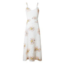 New Sexy Women Long Dress V Neck Floral Print Backless Spaghetti Strap Casual Beach Sundress Slip Dress White