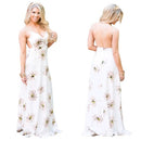 New Sexy Women Long Dress V Neck Floral Print Backless Spaghetti Strap Casual Beach Sundress Slip Dress White