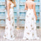 New Sexy Women Long Dress V Neck Floral Print Backless Spaghetti Strap Casual Beach Sundress Slip Dress White