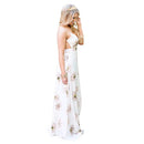 New Sexy Women Long Dress V Neck Floral Print Backless Spaghetti Strap Casual Beach Sundress Slip Dress White