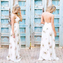 New Sexy Women Long Dress V Neck Floral Print Backless Spaghetti Strap Casual Beach Sundress Slip Dress White