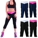 Women Sports Leggings Cropped Cut Out Leg Breathable Stretchy Contrast Fitness Jogging Skinny Pants Trousers