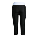 Women Sports Leggings Cropped Cut Out Leg Breathable Stretchy Contrast Fitness Jogging Skinny Pants Trousers