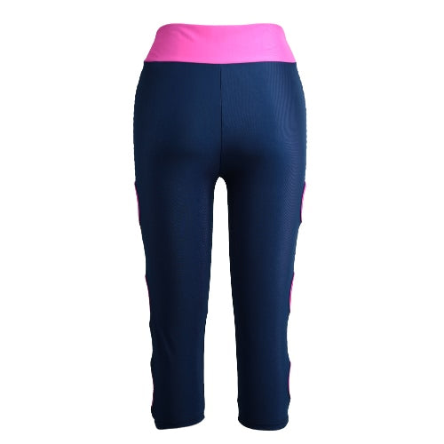 Women Sports Leggings Cropped Cut Out Leg Breathable Stretchy Contrast Fitness Jogging Skinny Pants Trousers