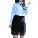 Women Crochet Lace Skirt Elastic Waist Hollow Out Work Career Mini OL Skirt Black