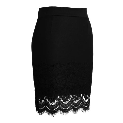 Women Crochet Lace Skirt Elastic Waist Hollow Out Work Career Mini OL Skirt Black