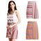 Fashion Women Mini Skirt Vintage Jacquard Striped Tassel Back Zipper High Waist Ethnic Bodycon A-Line Skirt Red/Orange