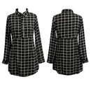 Women Chiffon Plaid Long Sleeve Mini Dress Black