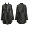 Women Chiffon Plaid Long Sleeve Mini Dress Black