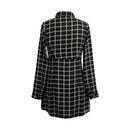 Women Chiffon Plaid Long Sleeve Mini Dress Black