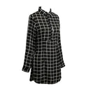 Women Chiffon Plaid Long Sleeve Mini Dress Black