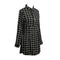 Women Chiffon Plaid Long Sleeve Mini Dress Black