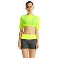 New Women Crop Top Solid Color Short Sleeves Pullover Slim Casual Thin Sports Yoga Short Blouse Tee