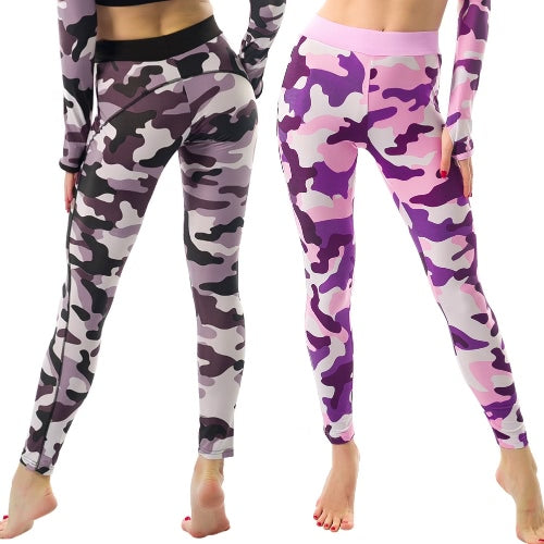 Fashion Women Sports Pants Camo Contrast Elastic Waist Running Fitness Yoga Trousers Workout Leggings Black/Pink