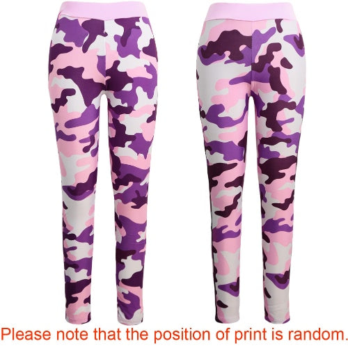 Fashion Women Sports Pants Camo Contrast Elastic Waist Running Fitness Yoga Trousers Workout Leggings Black/Pink