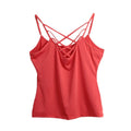 New Sexy Women Criss Cross Top Spaghetti Strap V Neck Sleeveless Backless Bodycon Tank Top T-Shirt Watermelon Red/Black