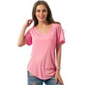 Women Plus Size T-Shirt Chest Pocket Casual Tunic Top Solid Color Loose Tee