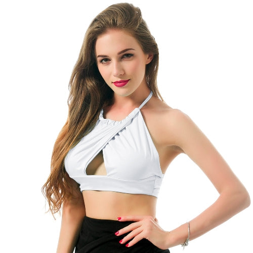 New Fashion Women Tank Top Cross-Front Hollow Out Self Tie Halter-Neck Backless Vest Crop Top