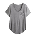 Women Plus Size T-Shirt Chest Pocket Casual Tunic Top Solid Color Loose Tee Grey