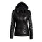 Women's Faux Leather Hooded Jacket Zippered Hoodie Short Slim Motorcycle Jacket Coat