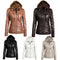 Women's Faux Leather Hooded Jacket Zippered Hoodie Short Slim Motorcycle Jacket Coat