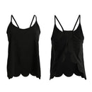 New Sexy Women Strap Tank Top Scoop Neck Open Back Scalloped Edges Backless Casual Vest Black