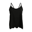 New Sexy Women Strap Tank Top Scoop Neck Open Back Scalloped Edges Backless Casual Vest Black