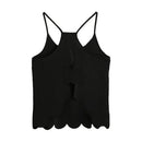 New Sexy Women Strap Tank Top Scoop Neck Open Back Scalloped Edges Backless Casual Vest Black