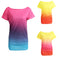 New Fashion Women T-Shirt Rainbow Gradient Ruffled O-Neck Short Sleeve Casual Tees Top