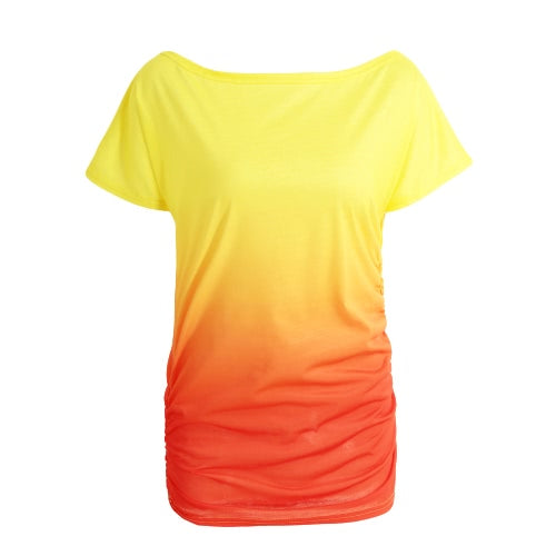 New Fashion Women T-Shirt Rainbow Gradient Ruffled O-Neck Short Sleeve Casual Tees Top