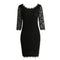 New Sexy Women Lace Bodycon Dress O Neck Three Quarter Sleeve Solid Sheath Evening Party Mini Dress Black/ Green