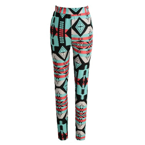 Fashion Women Leggings Contrast Color Print Fitness Sports Pants Stretchy Cropped Yoga Trousers