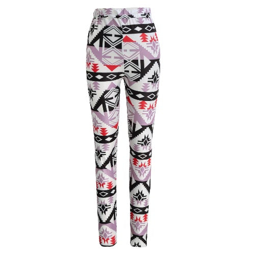 Fashion Women Leggings Contrast Color Print Fitness Sports Pants Stretchy Cropped Yoga Trousers