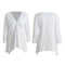 Women T-Shirt Knot Tunic Top V-Neck Long Sleeves Autumn Top Solid Slim Casual Tee White/Pink