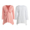 Women T-Shirt Knot Tunic Top V-Neck Long Sleeves Autumn Top Solid Slim Casual Tee White/Pink