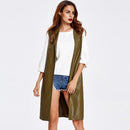 Fashion Women Vest Coat Faux Leather Notched Collar Sleeveless Long Waistcoat Jacket Outerwear Black/Brown/Army Green