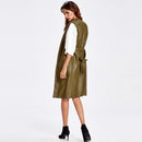 Fashion Women Vest Coat Faux Leather Notched Collar Sleeveless Long Waistcoat Jacket Outerwear Black/Brown/Army Green