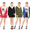 Women Hooded Coat Jacket Faux Fur Lining Collar Zip Drawstring Waist Pockets Long Thicken Parka Outwear