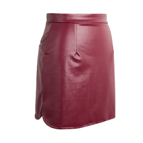 Europe Sexy Mini Women Skirt PU Leather Solid Split Zipper Pencil Skirts OL Casual Slim Clubwear Black/Coffee/Burgundy