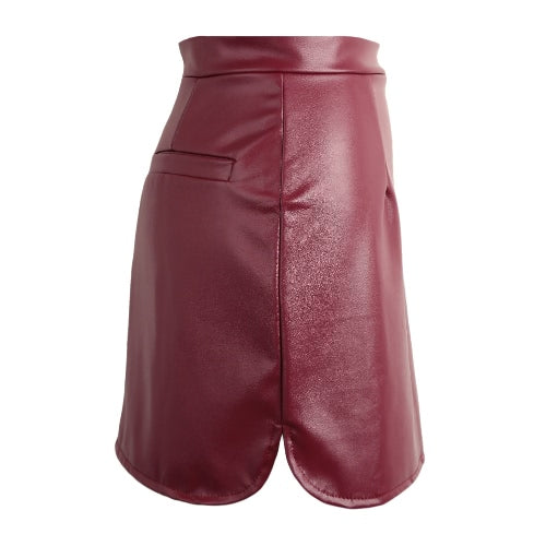 Europe Sexy Mini Women Skirt PU Leather Solid Split Zipper Pencil Skirts OL Casual Slim Clubwear Black/Coffee/Burgundy