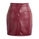 Europe Sexy Mini Women Skirt PU Leather Solid Split Zipper Pencil Skirts OL Casual Slim Clubwear Black/Coffee/Burgundy